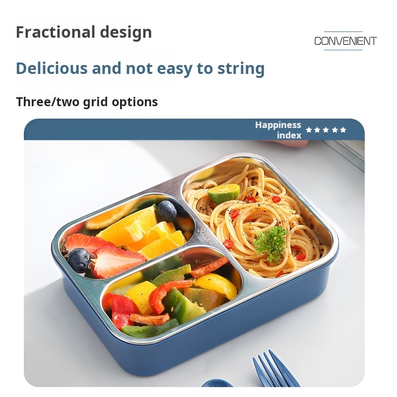 Wholesales 750ML Rectangular Metal Stainless Steel 304 Food Container Bento Lunch Box with Plastic Spoon and Fork