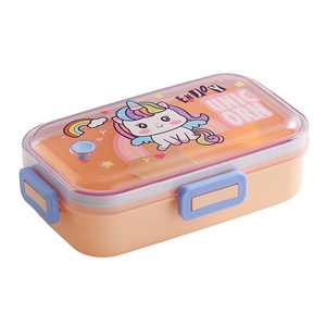 Cute Kid Cartoon Astronaut Unicorn Dinosaur Plastic Lunch Box Convenient Bento Microwaveable Compartment Lunch Box for Student