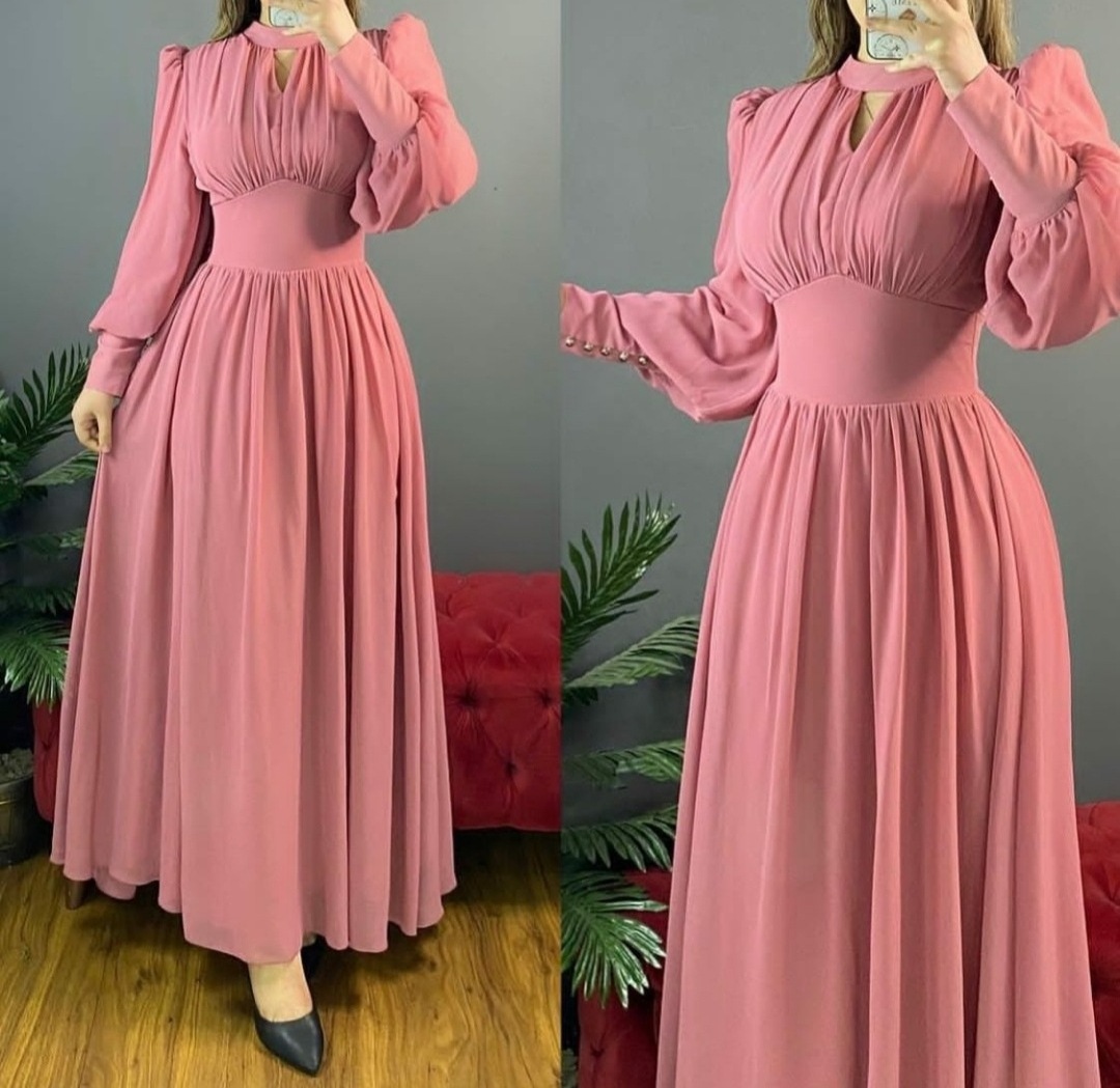 Long Sleeved Pleated Maxi Dress With Back Waist Hollow Out Formal Dress Mother Of The Bride Dresses