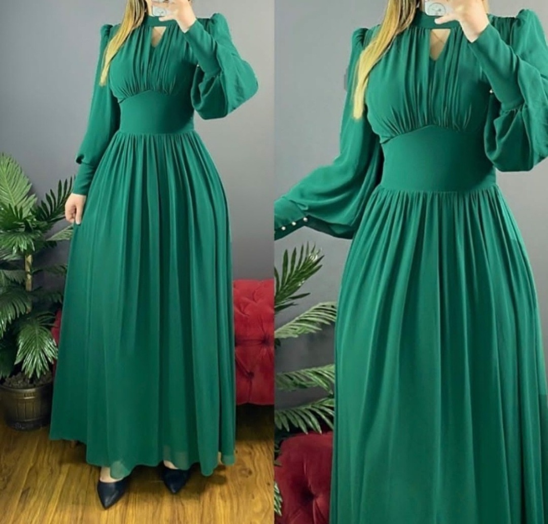 Long Sleeved Pleated Maxi Dress With Back Waist Hollow Out Formal Dress Mother Of The Bride Dresses