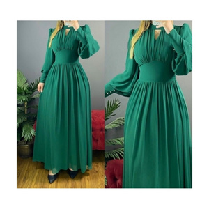 Long Sleeved Pleated Maxi Dress With Back Waist Hollow Out Formal Dress Mother Of The Bride Dresses