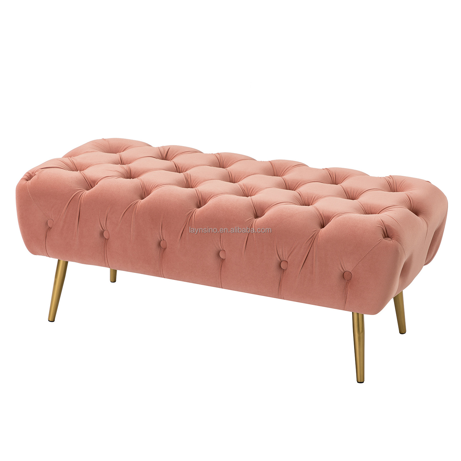 Nordic Modern Style Fabric Ottoman Benches Pink Velvet Indoor Bedroom Bed Bench Best Seller for Home Living Room Furniture