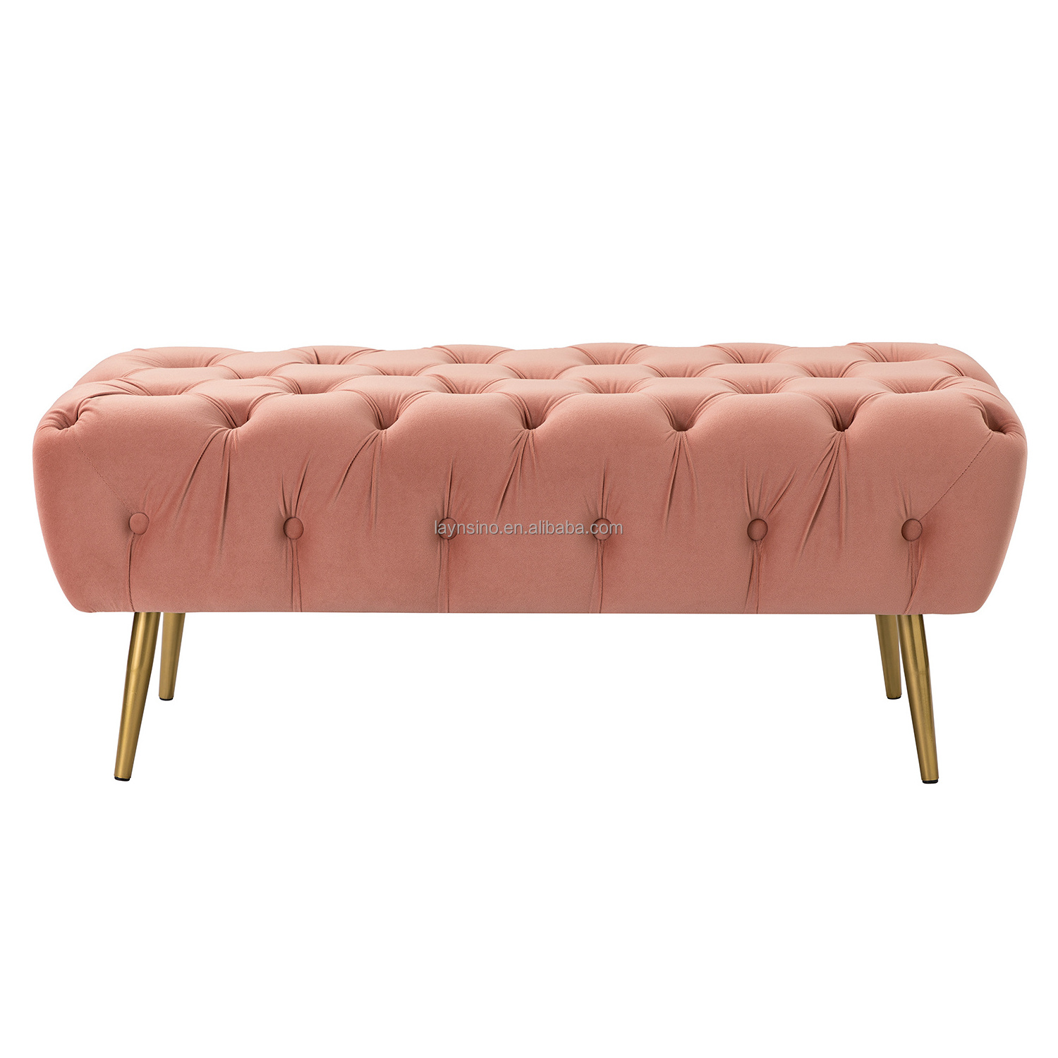 Nordic Modern Style Fabric Ottoman Benches Pink Velvet Indoor Bedroom Bed Bench Best Seller for Home Living Room Furniture