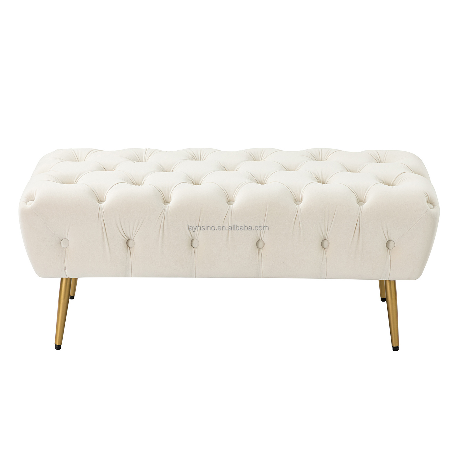 Nordic Home White Velvet Tufted Ottomans Indoor Modern Design Fabric Shoe Bench for Living Room and Bedroom