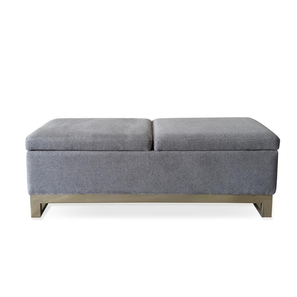 Laynsino Upholstered Storage Bedroom Bench Silver Gray Living Room Furniture Home Stool & long Ottoman