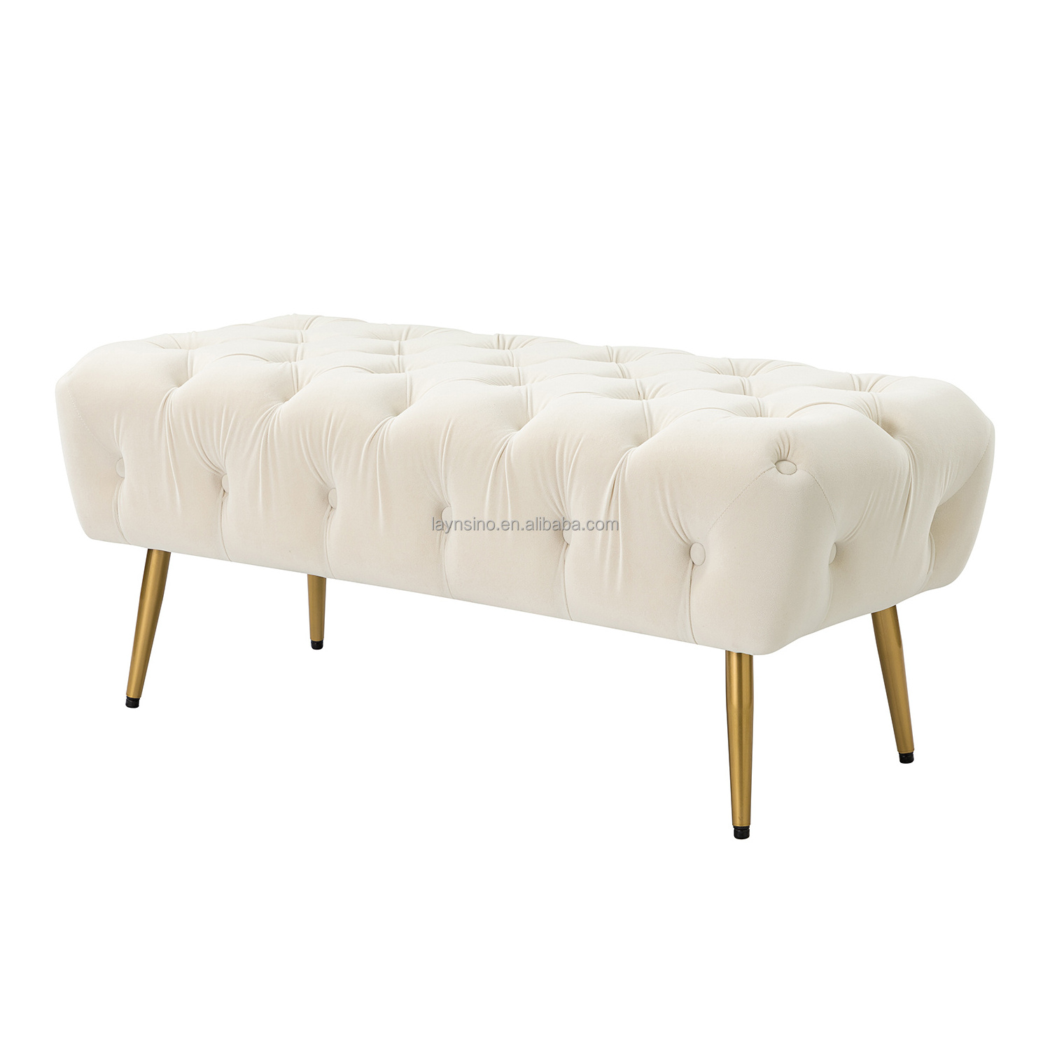 Nordic Home White Velvet Tufted Ottomans Indoor Modern Design Fabric Shoe Bench for Living Room and Bedroom