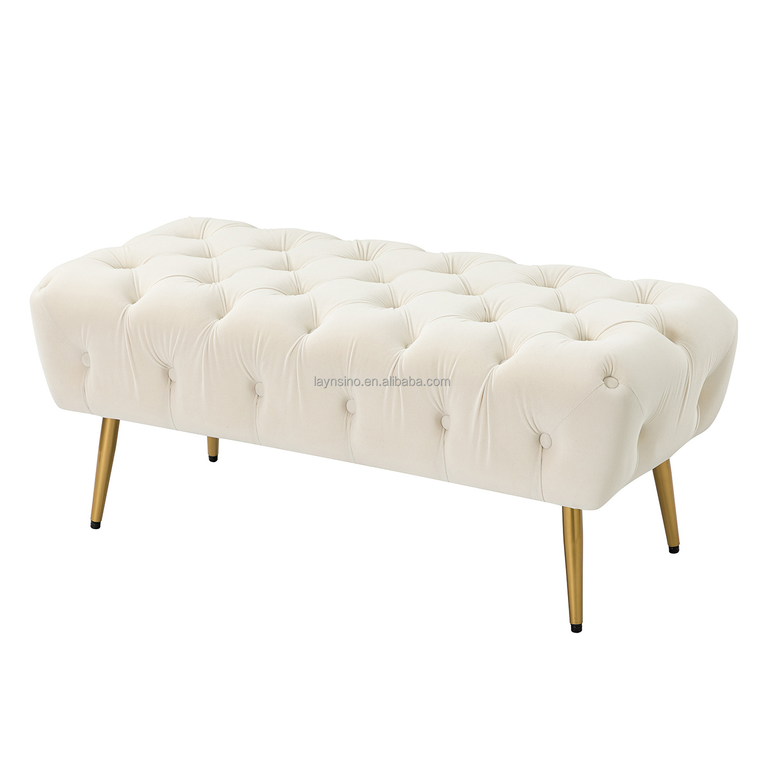 Nordic Home White Velvet Tufted Ottomans Indoor Modern Design Fabric Shoe Bench for Living Room and Bedroom