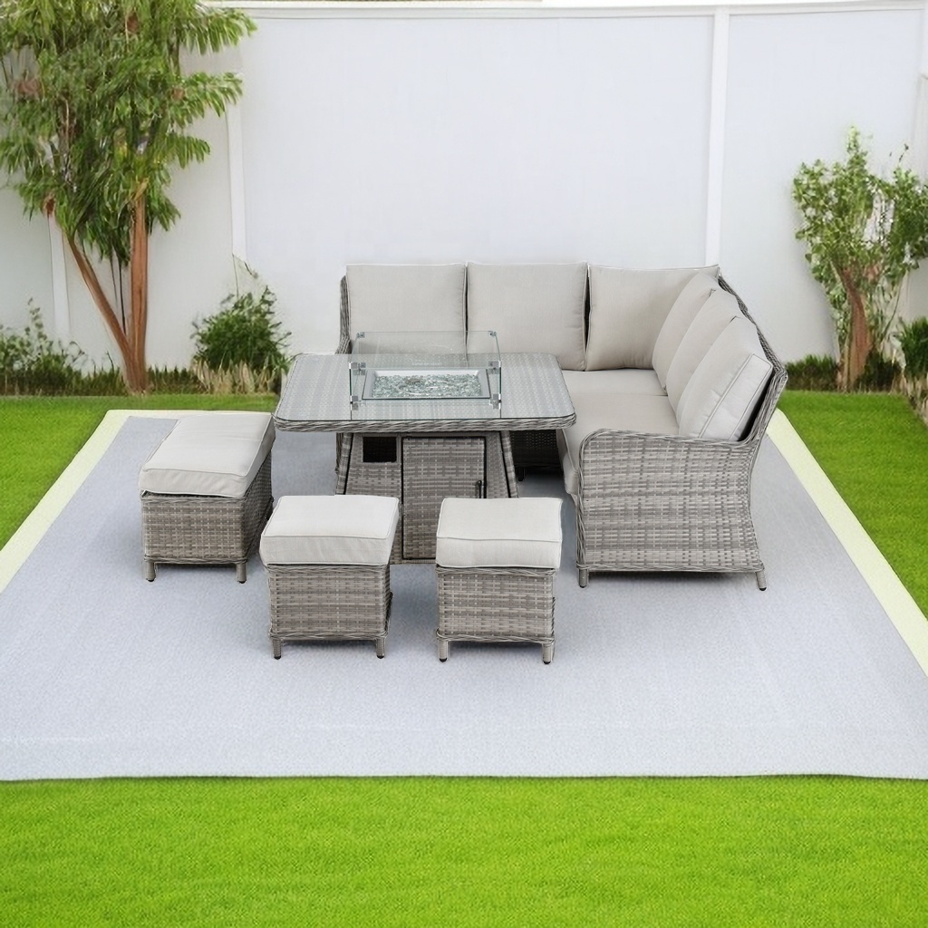 Professional Waterproof Outdoor Garden Furniture Patio PE-Rattan Sectional Sofa Set With Gas Firepit