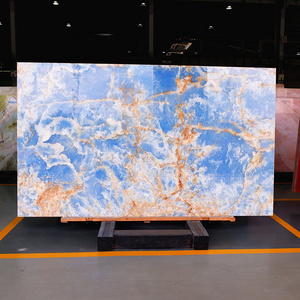 High-quality luxury blue onyx marble TV background wall auspicious cloud pattern marble slab