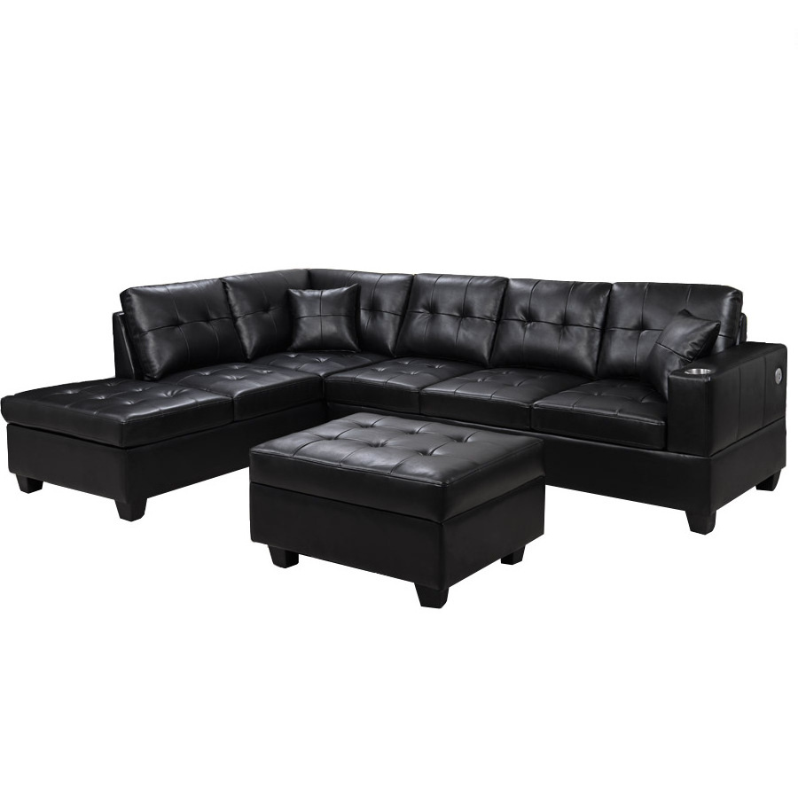 High-end living room furniture Leather L-section sofa upgrade sofa with USB charging cup holder storage