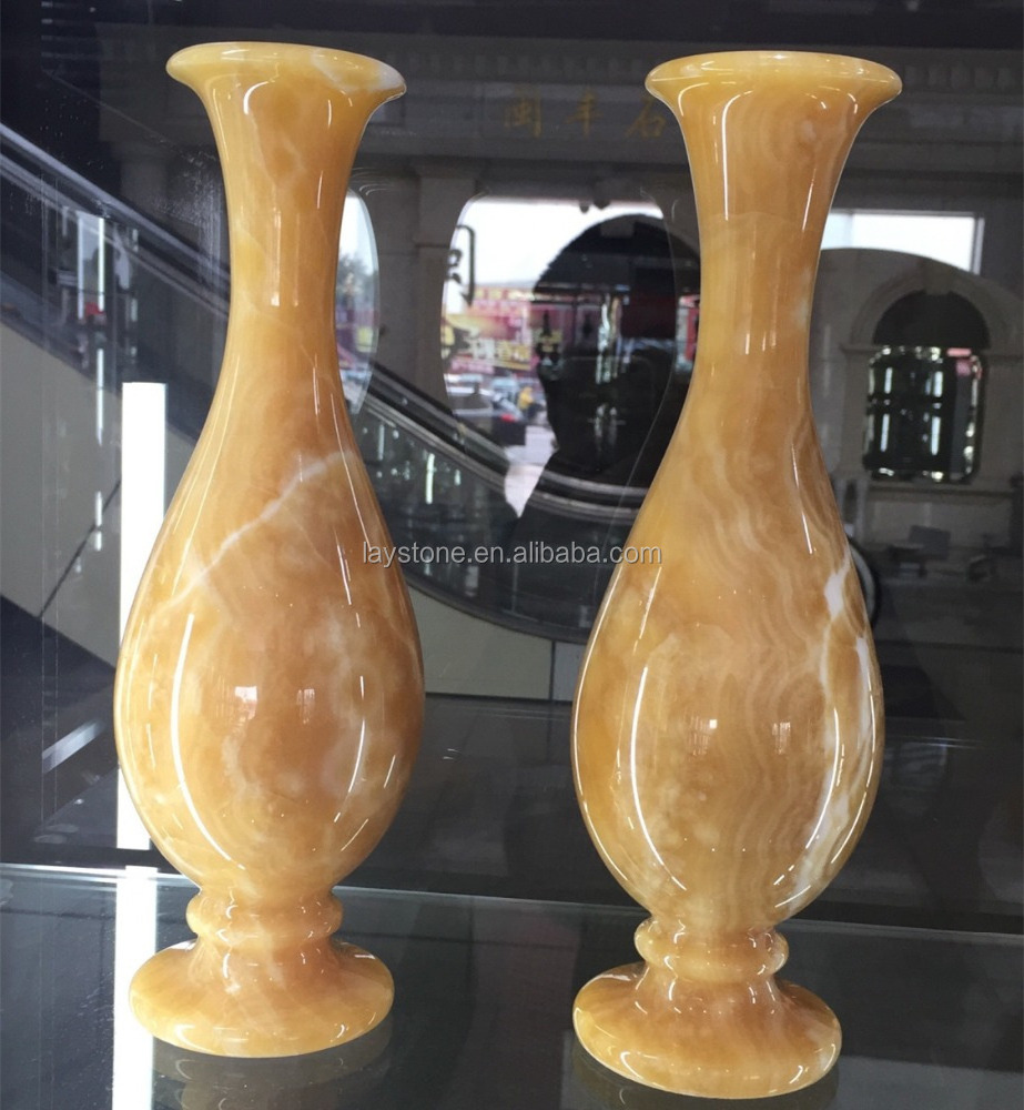 Factory price honey onyx marble vases, yellow stone vase ,antique marble vase