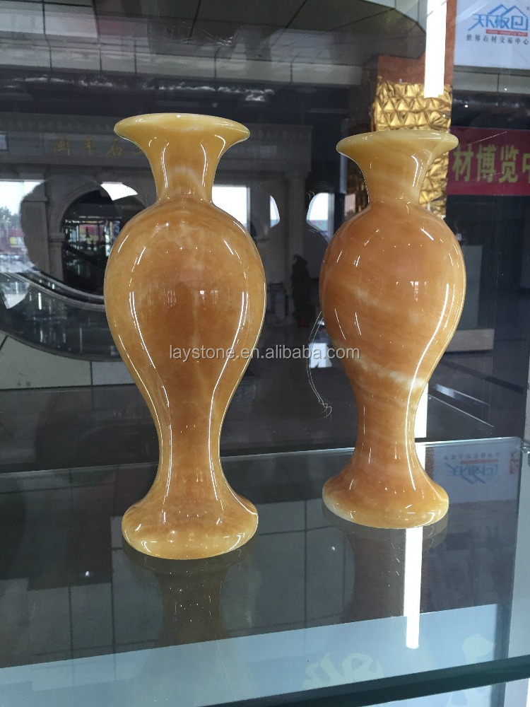 Factory price honey onyx marble vases, yellow stone vase ,antique marble vase