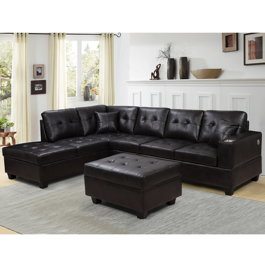 High-end living room furniture Leather L-section sofa upgrade sofa with USB charging cup holder storage