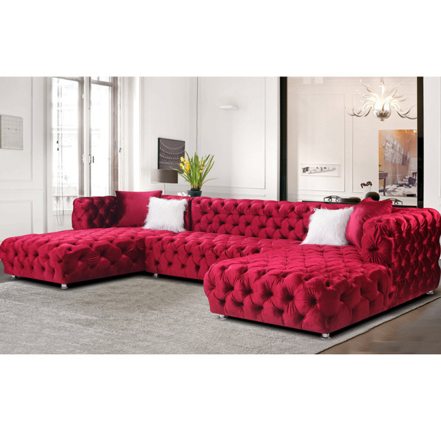 American luxury velvet Technology cloth button sofa combination villa apartment living room L-shaped Princess corner sofa