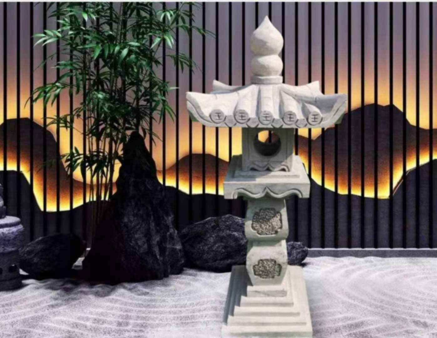 Classic grey granite Japanese stone lantern outdoor garden decorated with pagoda lamp posts