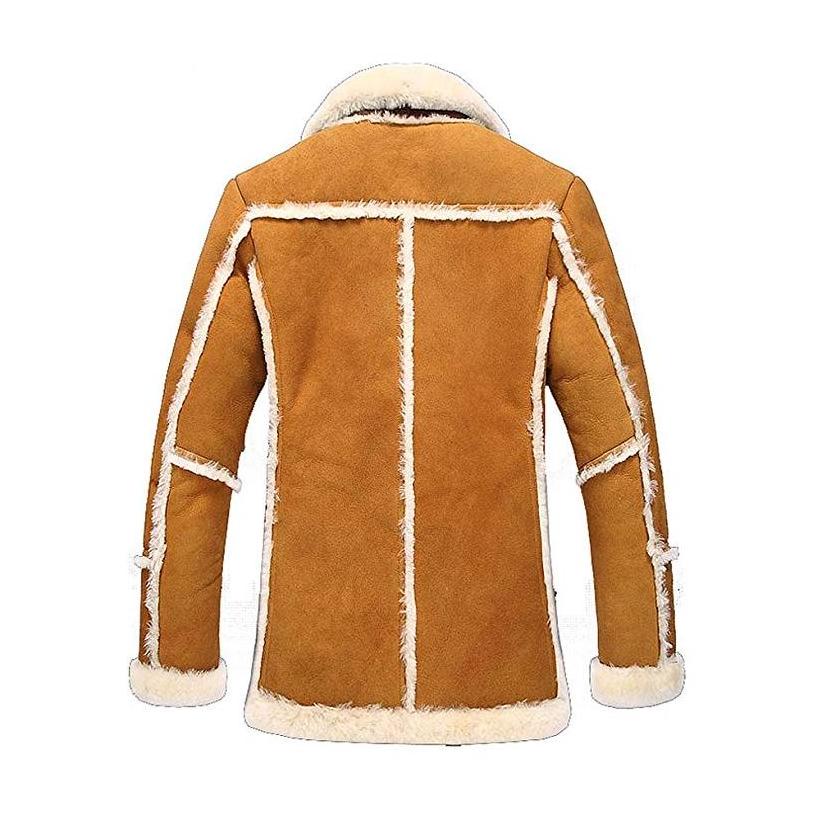 Mens 100% Genuine Shearling Leather Tan Brown With Artificial Fur Lining Coat With Wholesale Price With Customized Logos