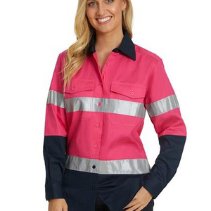 Women's Customize High Visibility Work Uniform Safety Shirt Reflective Construction Wear Long Sleeve Uniform Shirt