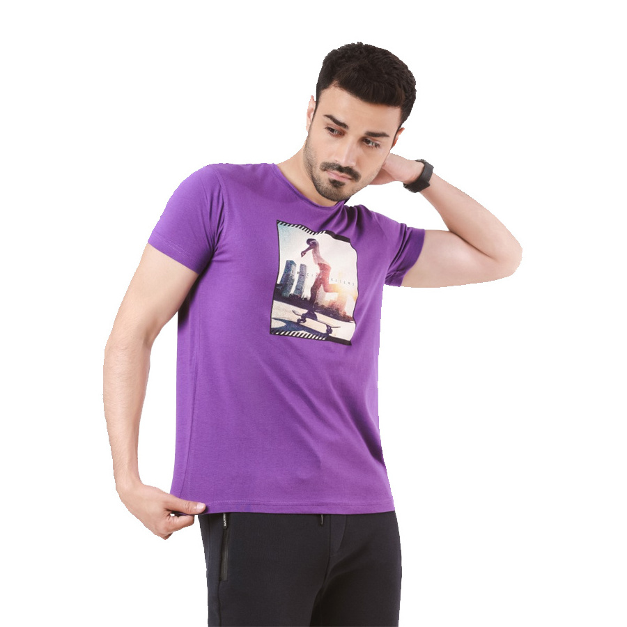 Latest 2024 Arrival Men Lavender Color Relaxed Slim Fit Custom Graphic Printed Design O Neck Pullover T Shirts For Sale