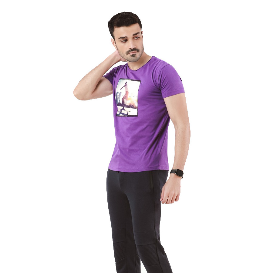 Latest 2024 Arrival Men Lavender Color Relaxed Slim Fit Custom Graphic Printed Design O Neck Pullover T Shirts For Sale