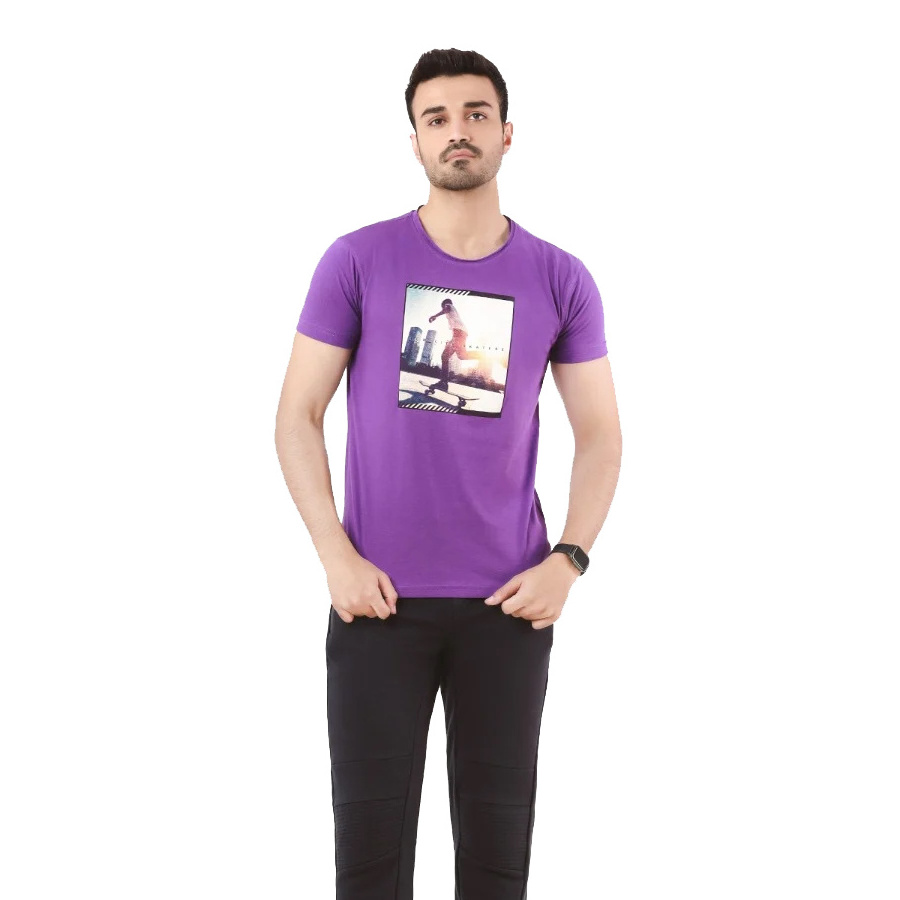 Latest 2024 Arrival Men Lavender Color Relaxed Slim Fit Custom Graphic Printed Design O Neck Pullover T Shirts For Sale