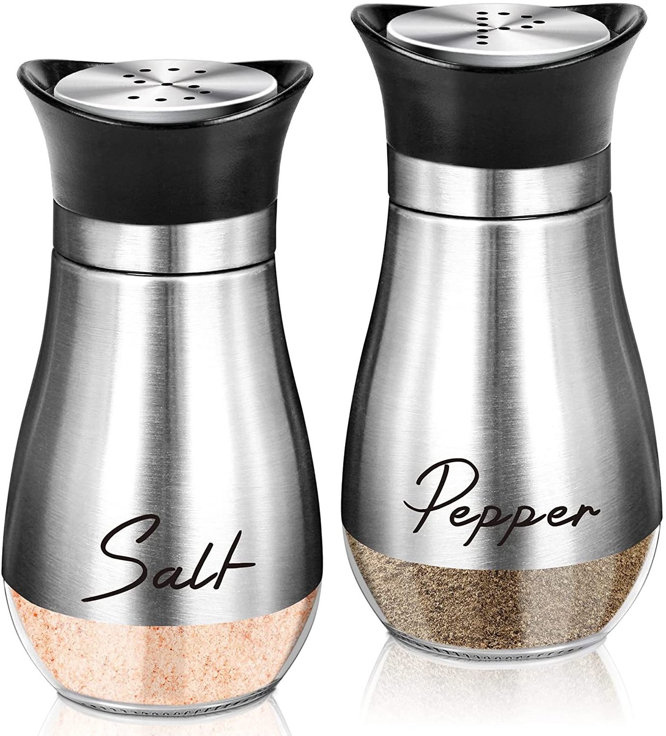 LBB Salt and Pepper Shakers Set Glass Bottom Salt Pepper Shaker with Stainless Steel Lid for Kitchen Cooking Table, RV, Camp,BBQ