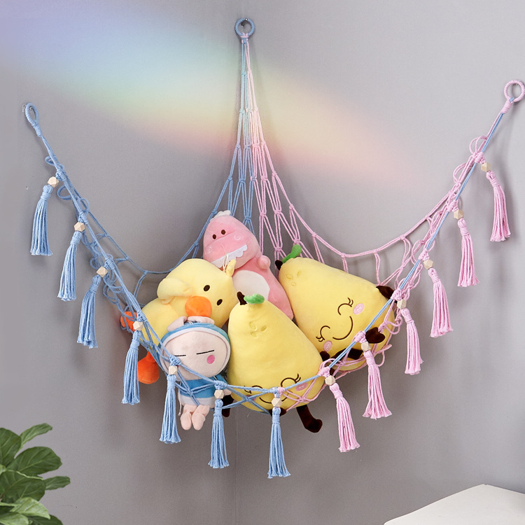 Tiktok Hot Sell Custom Stuffed Animal Storage Hammock Home Decor Hand Woven Corner Stuffed Animal Toy Net Hammock