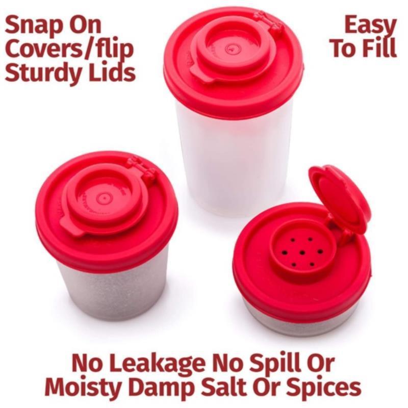 Salt and Pepper Shakers Moisture Proof Set For Camping Picnic Outdoors Kitchen Lunch with Red Covers Lids Plastic Airtight