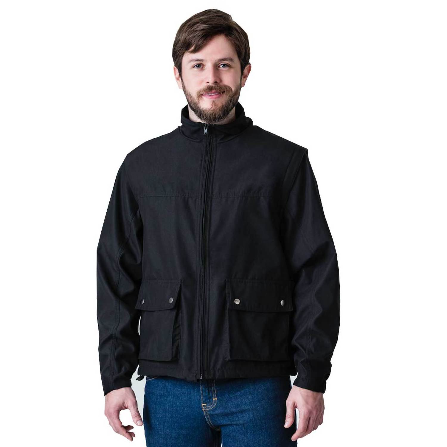 Men's Jacket with Removable Sleeves Zippered Side Pockets Stand-up Collar and Slim Fit Premium Quality