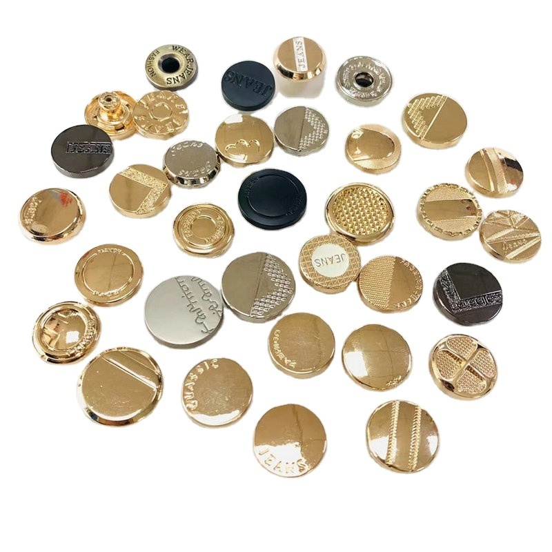 button manufacture Custom made zinc alloy Jeans Buttons Gold button with engraved LOGO