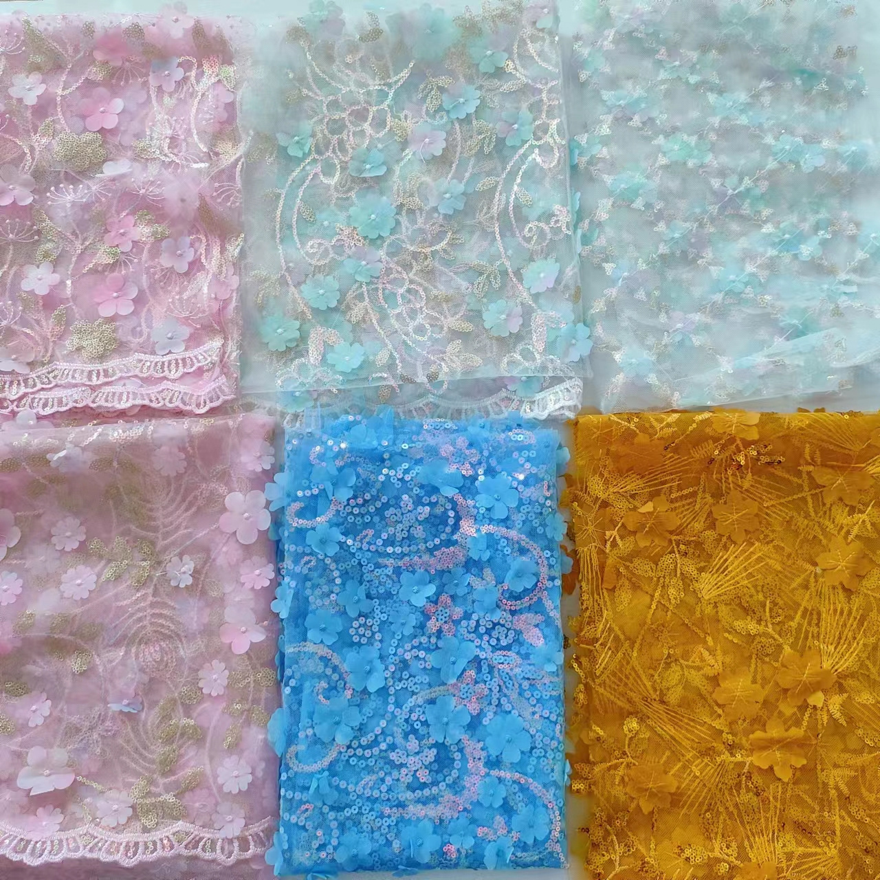 wholesale Beautiful 3D Flower beaded Cheap Textile Embroidery Fabric Swiss Voile lace Fabric 2024