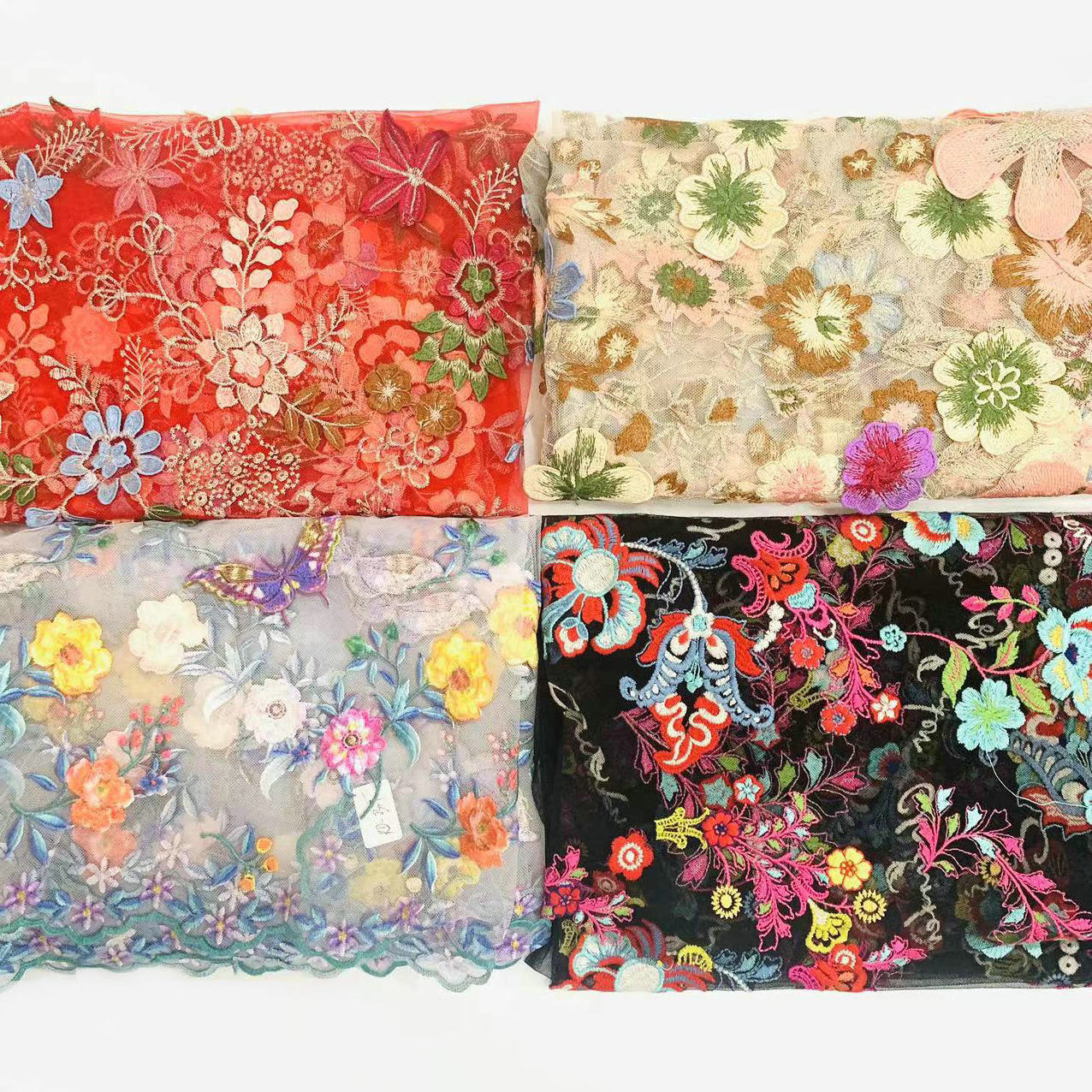 wholesale Beautiful 3D Flower beaded Cheap Textile Embroidery Fabric Swiss Voile lace Fabric 2024