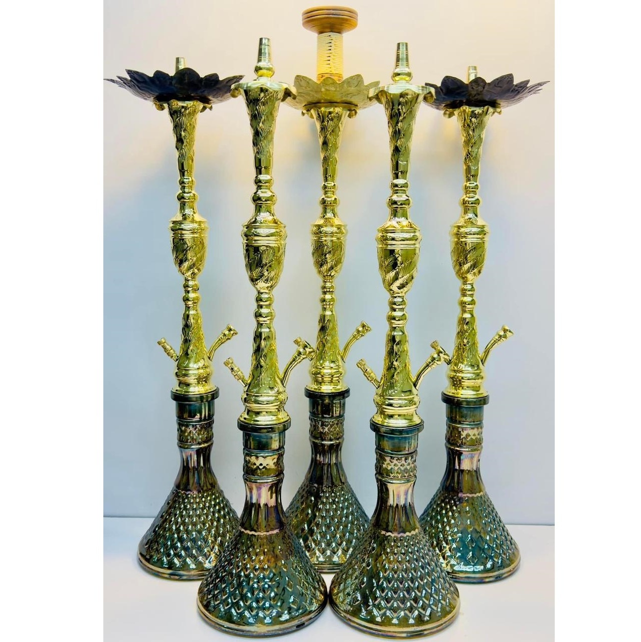 High Quality Elegant Brass Hookah Set - Complete with Hose and Bowl At Wholesale Price