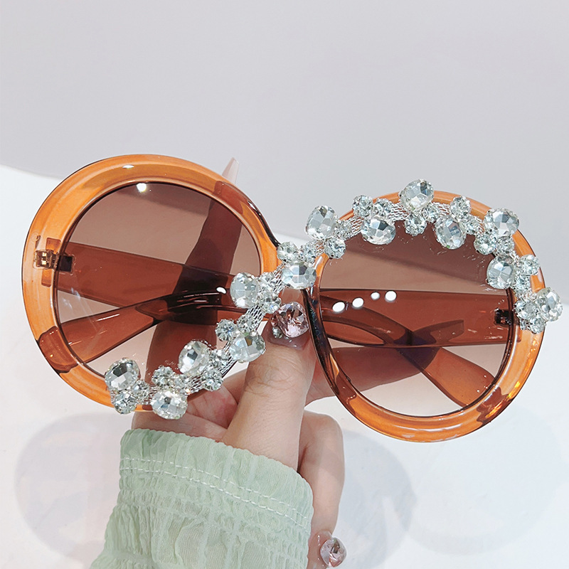 7311 Luxury Shades Oversized Trendy Rhinestone Sunglasses Large Frame Round Bling Diamond Sunglasses  Women Luxury Sunglasses