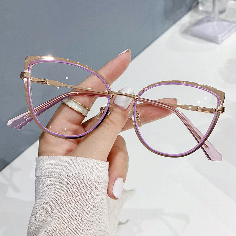 Trendy retro glasses metal  anti blue light glasses prescription eyewear  wholesale designer cat eye  oversized eyeglass frames