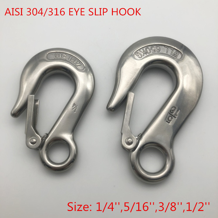 Heavy Duty 304/316 Stainless Steel Lifting Crane Hook Eye Slip Hook with Safety Latch