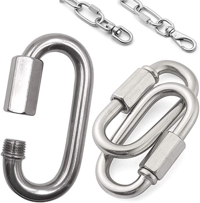 Stainless Steel Rigging Chain Connector Quick Link Oval Locking Carabiner Double End Swivel Eye Hook