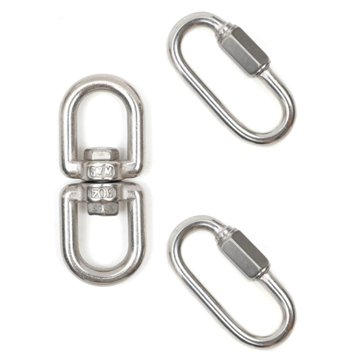 Stainless Steel Rigging Chain Connector Quick Link Oval Locking Carabiner Double End Swivel Eye Hook