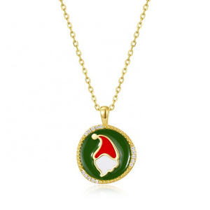 New Dainty Gold Plated Christmas Gifts Women's Fashion Santa Claus Pendant S925 Silver Enamel Pendant Necklace Wholesale