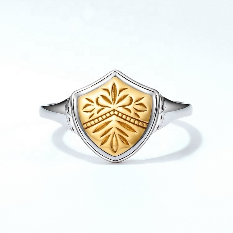 Vintage Jewelry Silver Engraved Custom Pattern Signet Rings Women Men Unisex European Medieval Shield Signet Ring