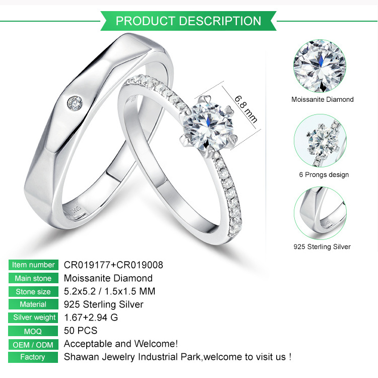 Women Men 925 Silver Couple Ring For Wedding Engagement Jewelry Moissanite Diamond Couple Rings Set