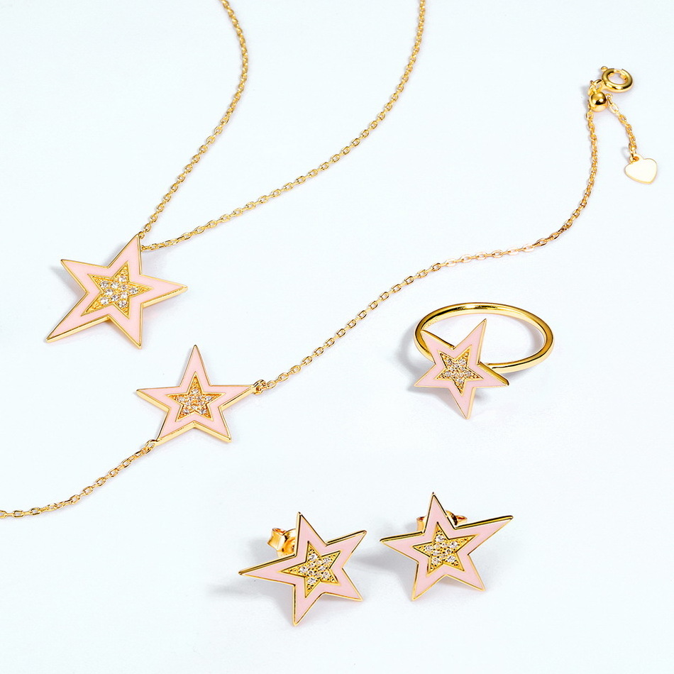 Trendy new design sterling silver enamel gold star jewelry solitaire pendant necklace