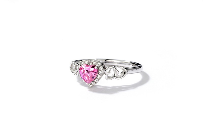 Gemstone Pink Heart Spinel Rings Side Inlaid 5A Cz Diamond Silver 925 Engagement Ring