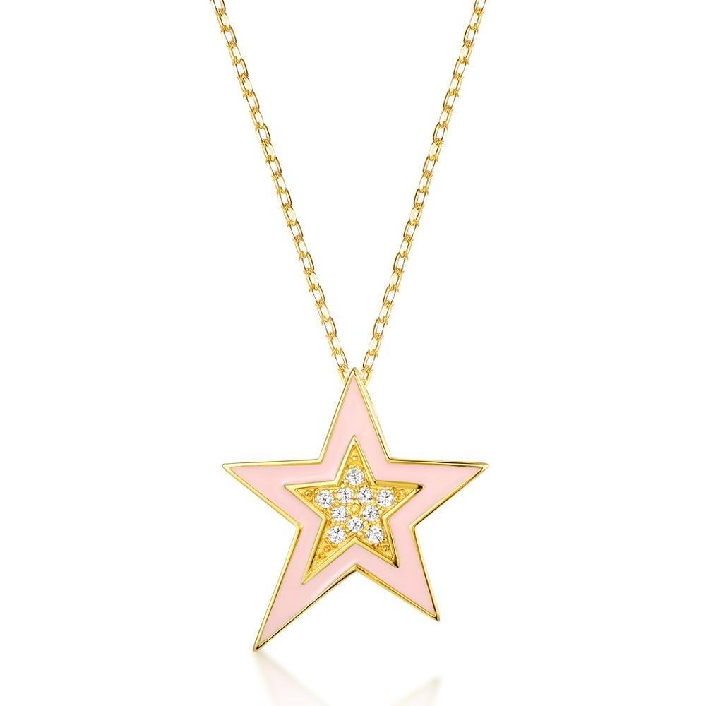 Trendy new design sterling silver enamel gold star jewelry solitaire pendant necklace