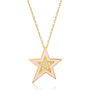 Trendy new design sterling silver enamel gold star jewelry solitaire pendant necklace