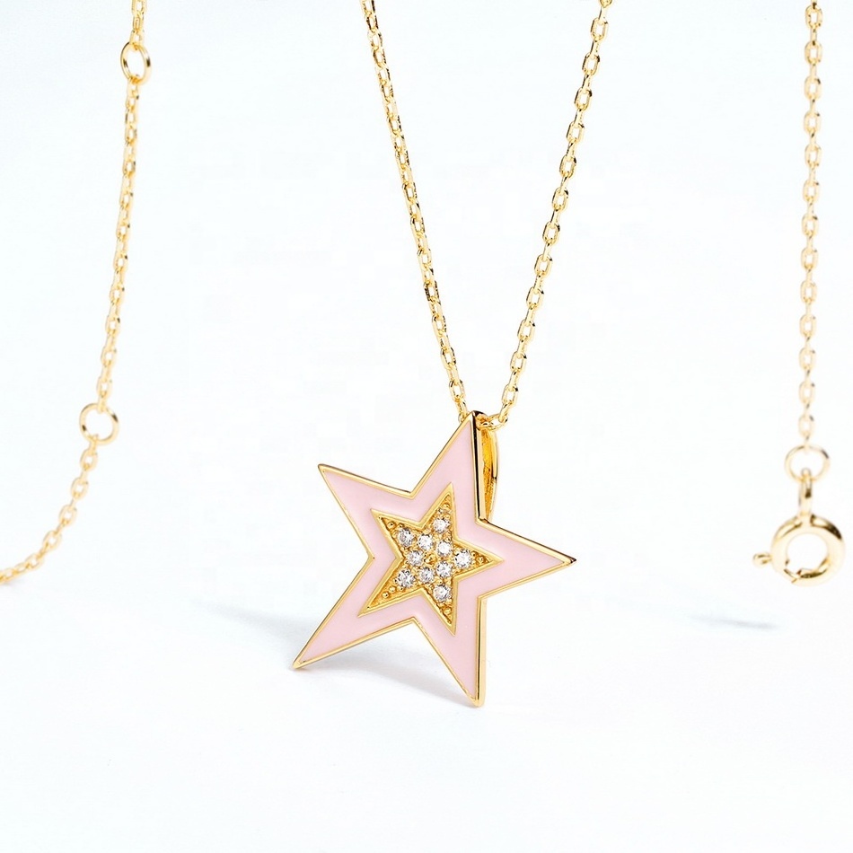 Trendy new design sterling silver enamel gold star jewelry solitaire pendant necklace