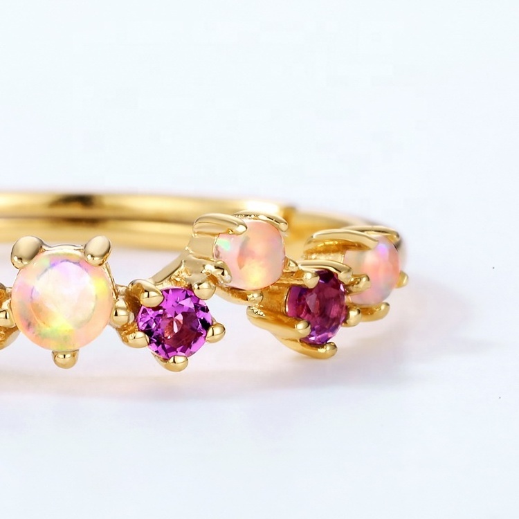 New Design Girls Women Ring Jewelry Gold Plated Synthetic Opal Amethyst Custom Adjustable Ring