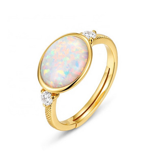 Hot Sale Oval Synthetic Opal Female Ring Yellow Gold Plated 925 Silver Design Ring Jewelry