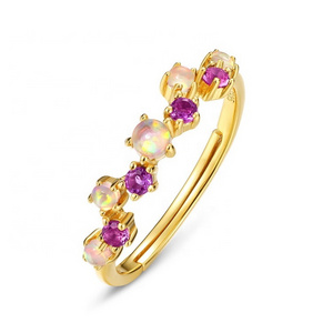 New Design Girls Women Ring Jewelry Gold Plated Synthetic Opal Amethyst Custom Adjustable Ring