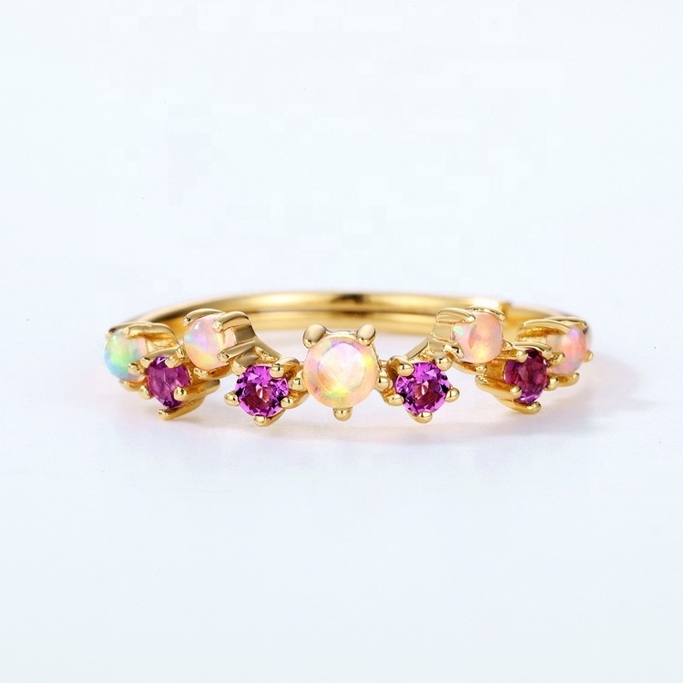 New Design Girls Women Ring Jewelry Gold Plated Synthetic Opal Amethyst Custom Adjustable Ring