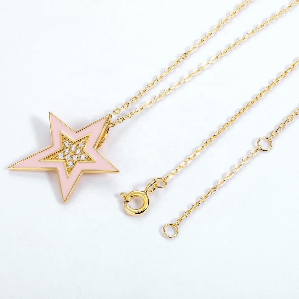 Trendy new design sterling silver enamel gold star jewelry solitaire pendant necklace